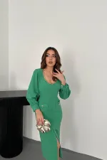 Robe verte à col large en gros