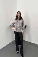 Toptan Gri Işıltılı Garni Gömlek