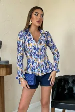 Toptan Lila Piliseli Çiçek Desen Gömlek