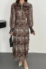 Robe élastique plissée léopard en gros