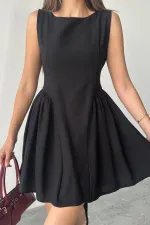 Robe mini froncée en lin noir en gros