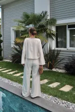 Toptan Bej Fiyonklu Keten Takım