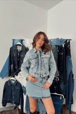 Toptan Mavi Işıltılı Kot Ceket Takım