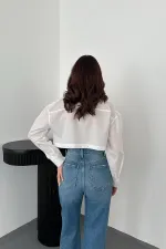 Toptan Beyaz Beli Ayrılabilen Poplin Gömlek