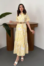 Wholesale Yellow Embroidered Lace-Up Sleeve Dress