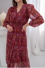 Robe en mousseline bordeaux à motifs, vente en gros