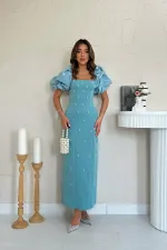 Robe à manches brodées à la menthe en gros