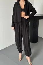 Toptan Siyah Gipe Detaylı Üçlü Takım