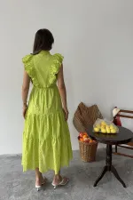 Robe boutonnée à volants vert pétrole en gros