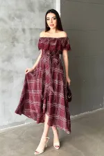 Robe en dentelle à carreaux prune en gros