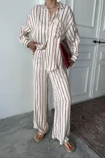 Toptan Bordo Çizgili Saten Takım