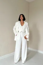 Ensemble veste, gilet et pantalon écru élégant en gros