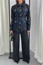 Ensemble chemise et pantalon à poches noires garnies en gros