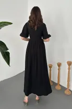 Robe longue noire en mousseline de mousseline en gros