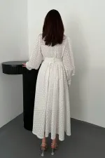 Toptan Beyaz Brode Kemerli Fisto Elbise