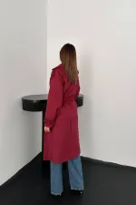 Toptan Bordo Reglan Kollu Süet Trençkot