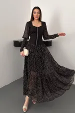Robe rayée en dentelle noire en gros
