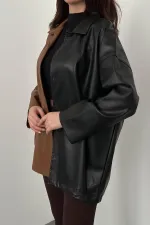 Chemise en cuir noir à boutons-pression, vente en gros