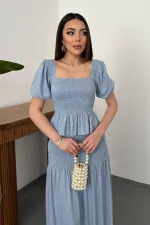 Toptan Mavi Gipeli Keten Takım