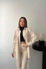 Ensemble chemise beige et pantalon à pression en gros