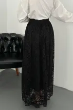 Toptan Siyah Dantelli Uzun Etek