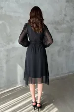 Robe asymétrique noire scintillante en gros