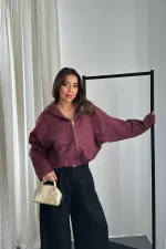 Toptan Bordo Kısa Kapüşonlu Ceket