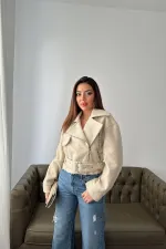 Toptan Bej Kuşgözü Kaşe Manto