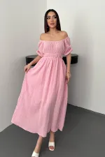 Robe en mousseline de lin rose à col froncé, vente en gros