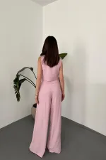 Ensemble gilet et pantalon rose asymétrique en gros