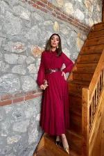 Robe en mousseline bordeaux en gros avec col foulard