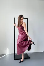 Robe à bretelles en cuir bordeaux en gros