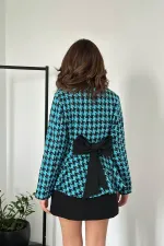 Veste bleue avec nœud dans le dos en gros