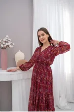 Robe en mousseline bordeaux à motifs, vente en gros
