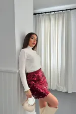 Jupe courte bordeaux à sequins en gros