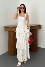 Toptan Kırmızı Kat Kat Arkası Bağlamalı Elbise