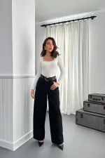 Toptan Siyah Geniş Paça Jeans Pantolon