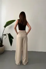 Pantalon confort plissé beige en gros