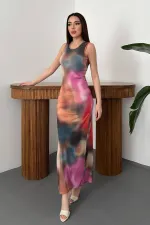 Toptan Bej Batik Desenli Elbise