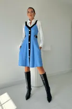 Robe à bretelles brodée bleu noir en gros