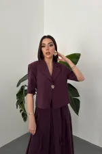 Wholesale Plum Single Button Short Jacket and Skirt Set