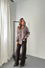 Chemise décontractée à rayures marron en gros