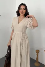 Robe longue beige en mousseline de mousseline en gros