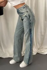 Wholesale Snow Wash Side Slit Jeans