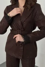 Toptan Kahverengi Kolları Dantelli Takım