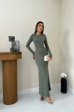 Robe longue moulante kaki en gros