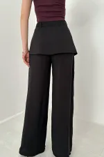 Toptan Siyah Üst Çevresi Kapaklı Pantolon