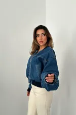 Blouson aviateur en denim bleu en gros