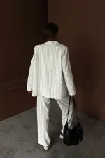 Toptan Beyaz Çizgili Ceket Ve Pantolon Takım