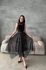 Jupe fendue en mousseline noire à motifs, vente en gros